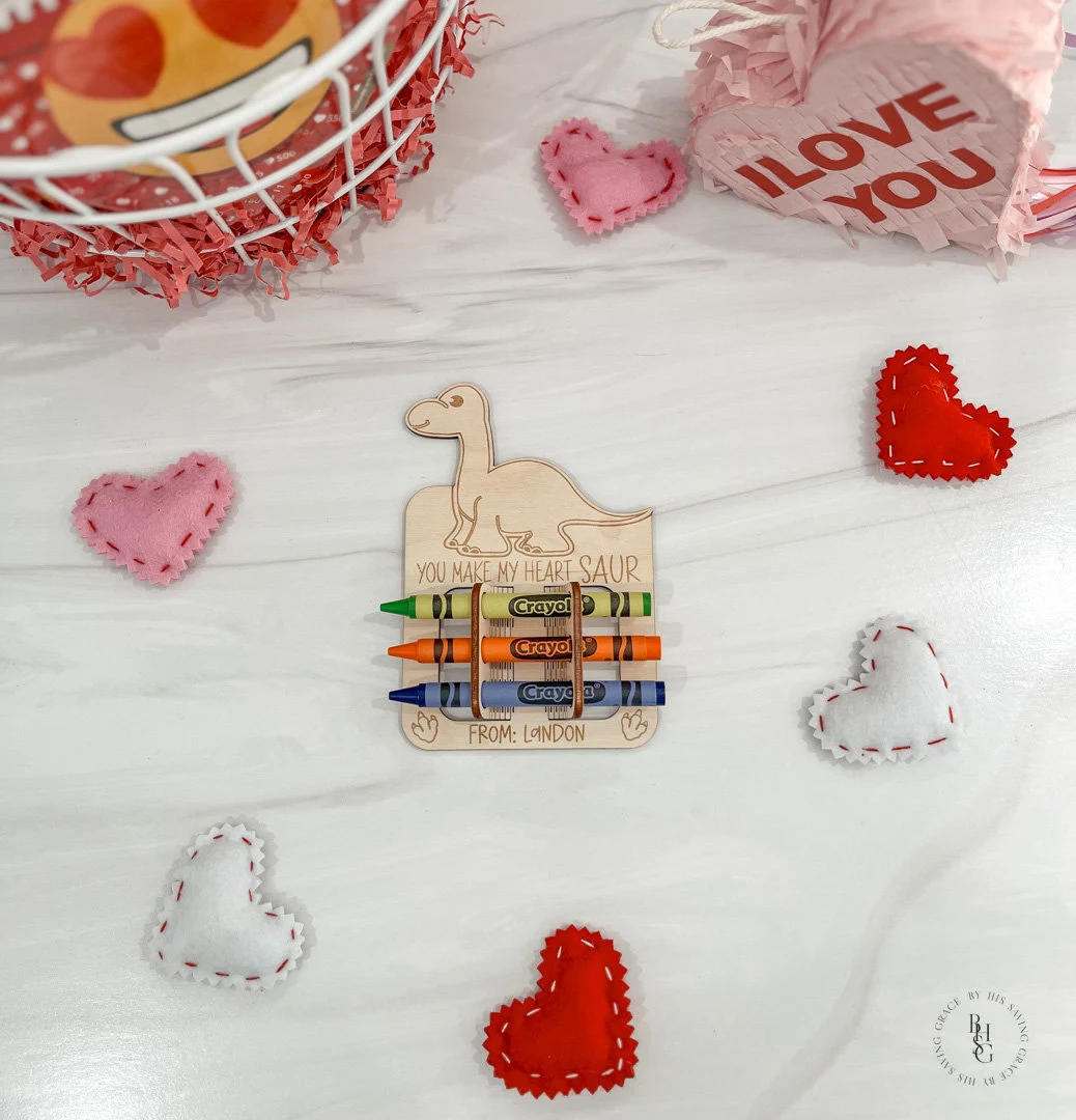 Dinosaur Crayon Holder Valentine's Card
