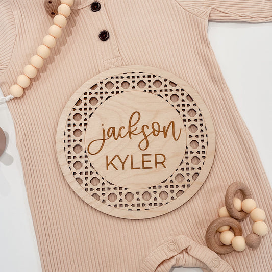 Boho Rattan Baby Announcement Sign