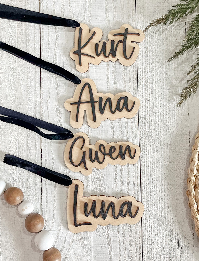 Personalized Wooden Stocking Tags or Gift Tags With 3D Name