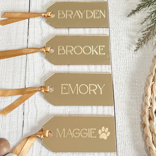 Personalized Mirror Gold Stocking & Gift Tag