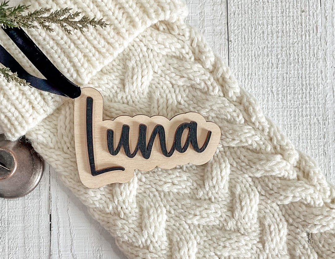 Personalized Wooden Stocking Tags or Gift Tags With 3D Name