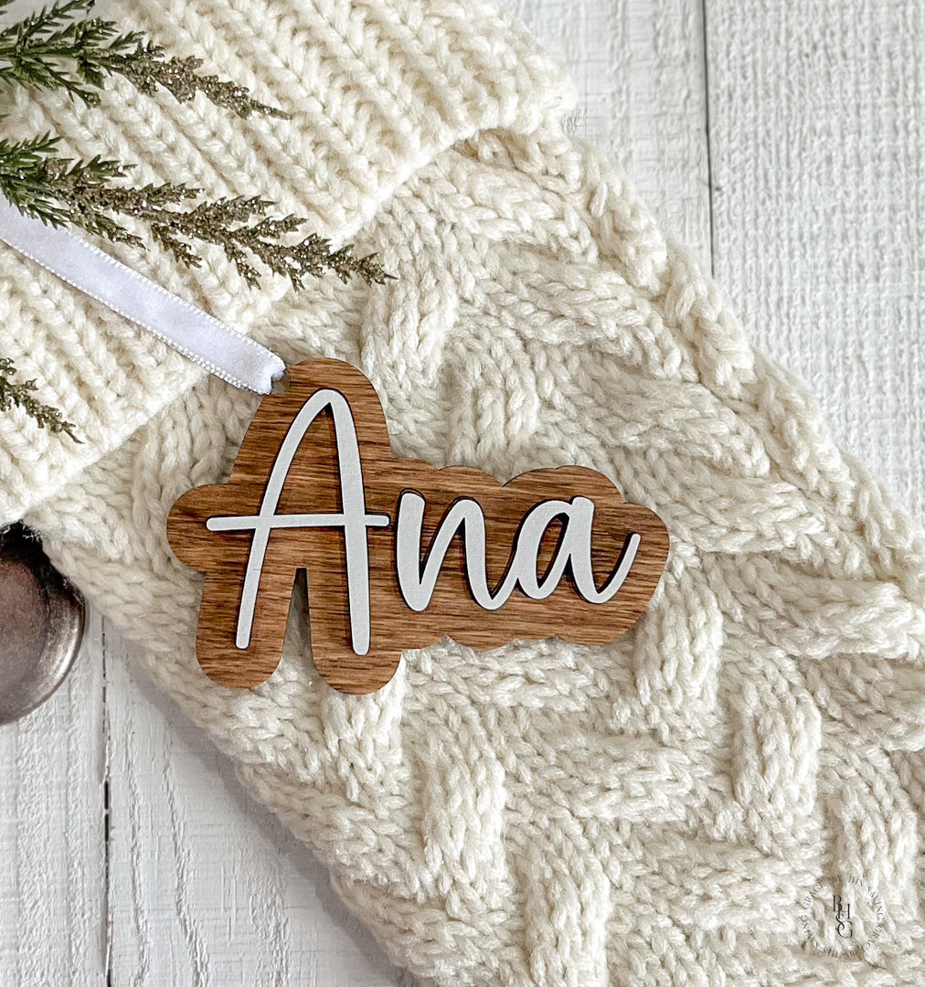 Personalized Wooden Stocking Tags or Gift Tags With 3D Name