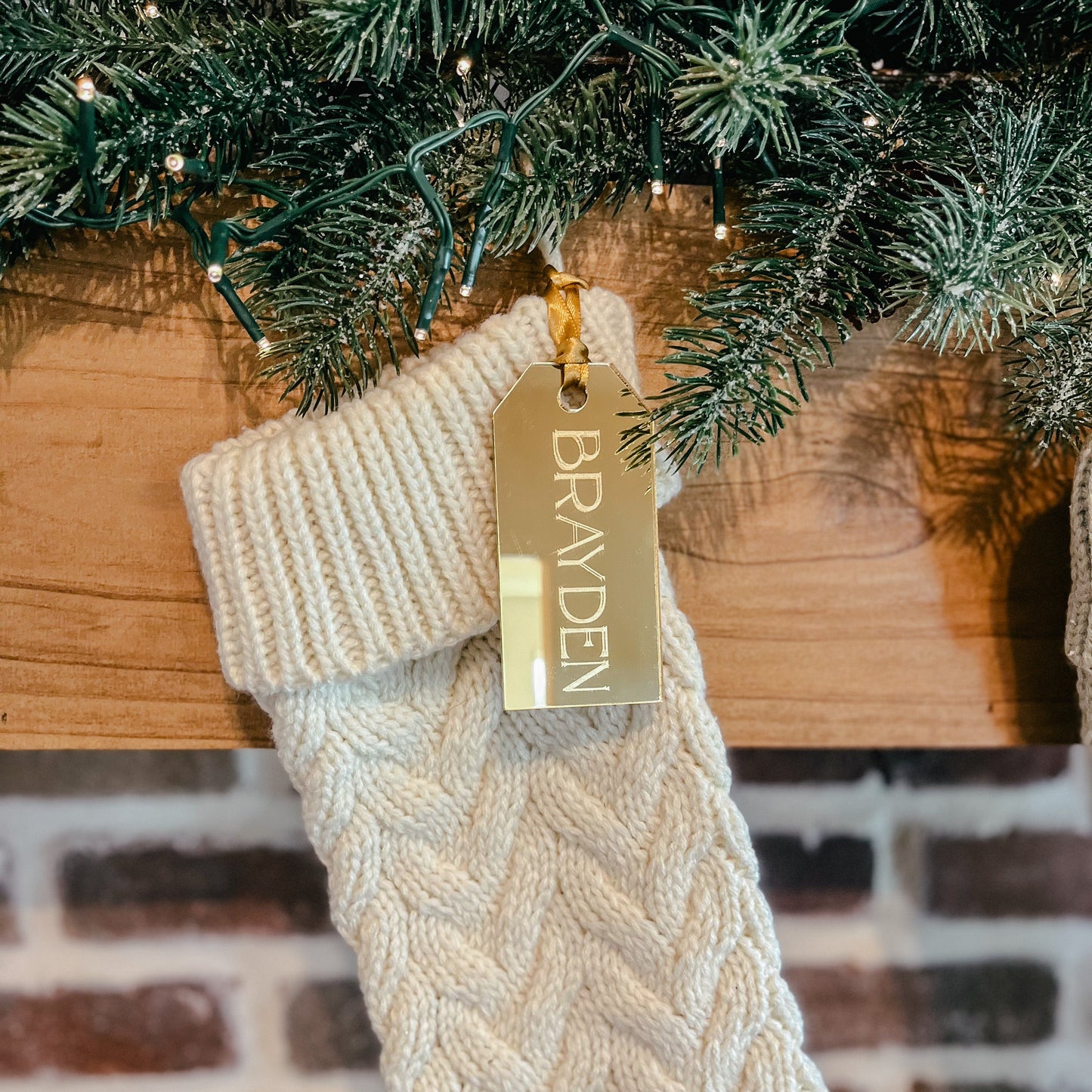 Personalized Mirror Gold Stocking & Gift Tag