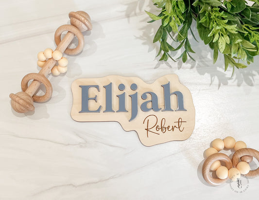 Layered Birth Announcement Sign Featuring an Acrylic Name