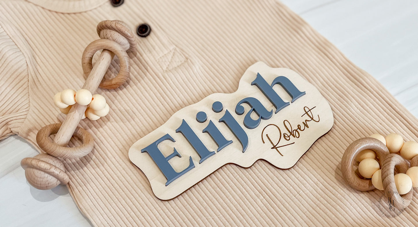 Layered Birth Announcement Sign Featuring an Acrylic Name