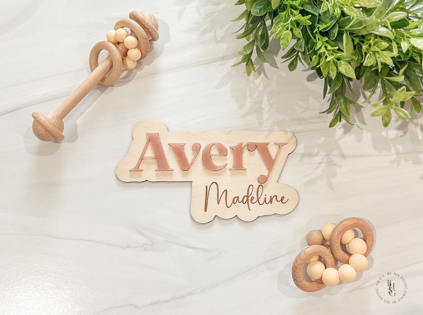 Layered Birth Announcement Sign Featuring an Acrylic Name