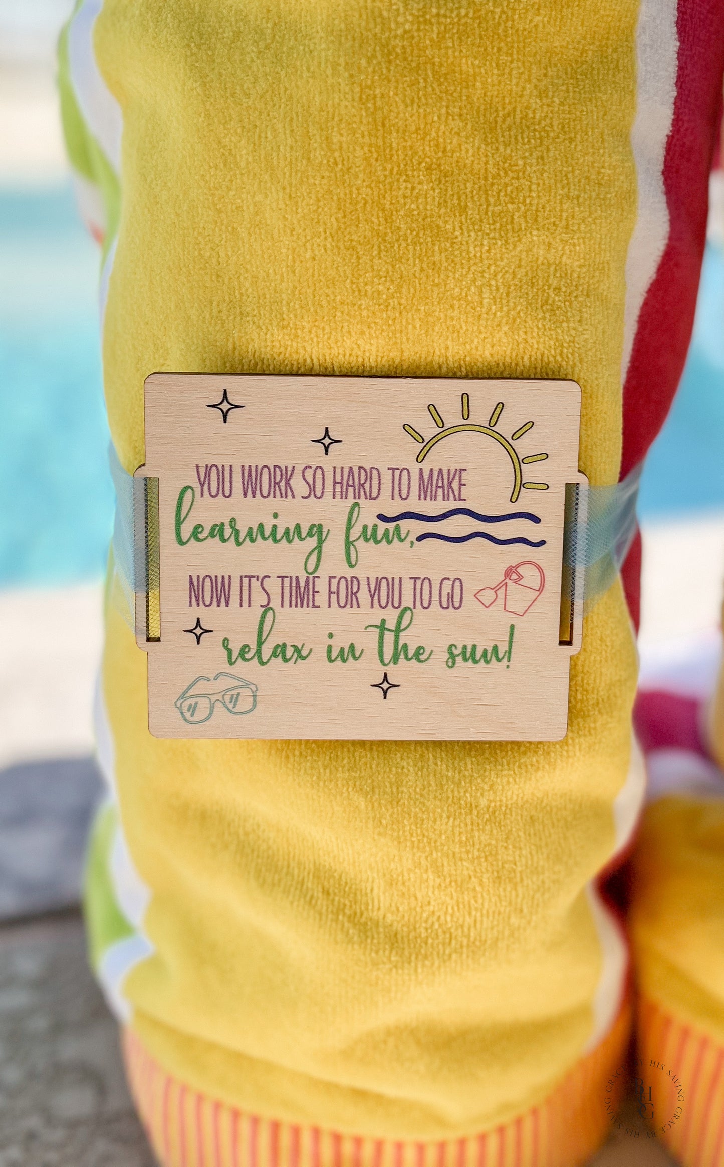 Wooden Beach Towel Tag For Teachers