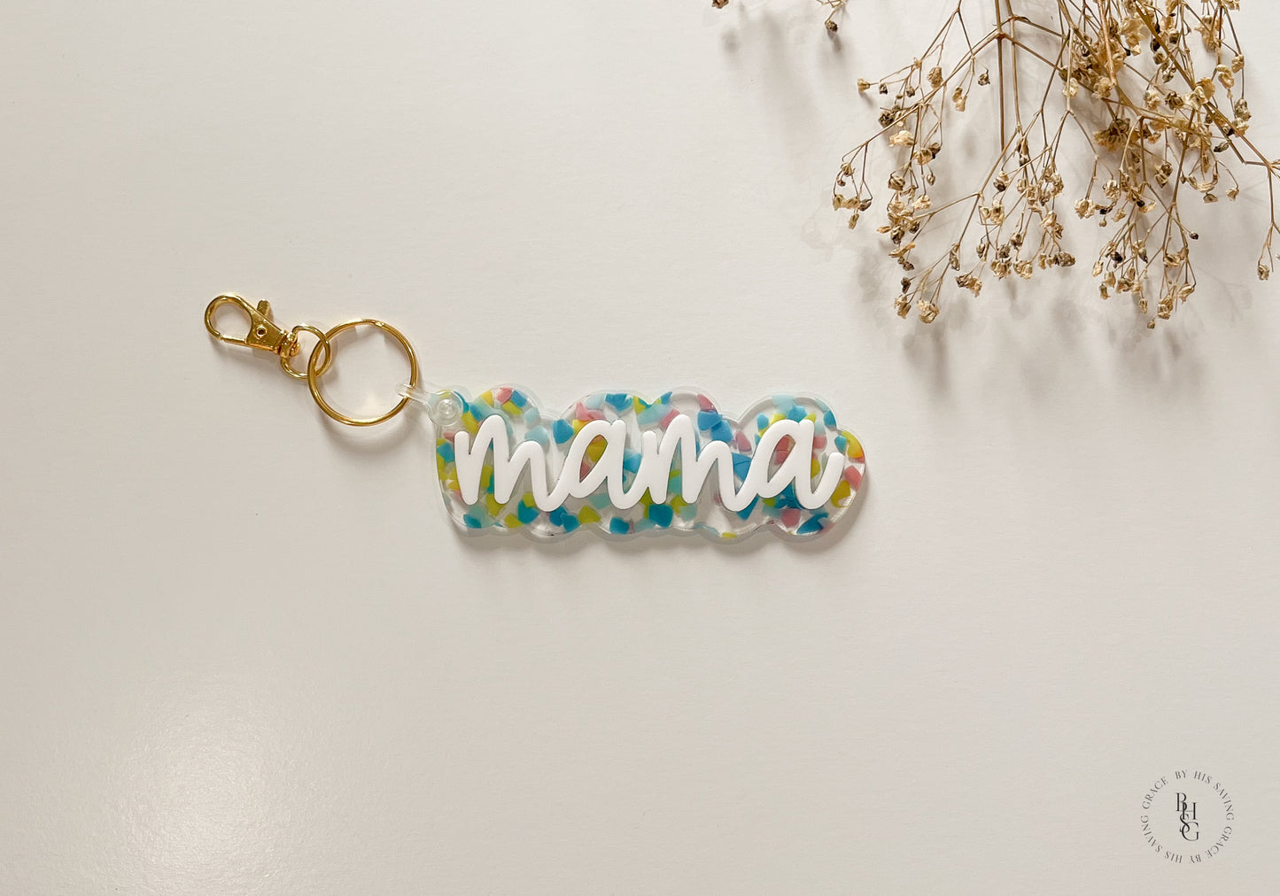 Patterned Acrylic Mama Keychain