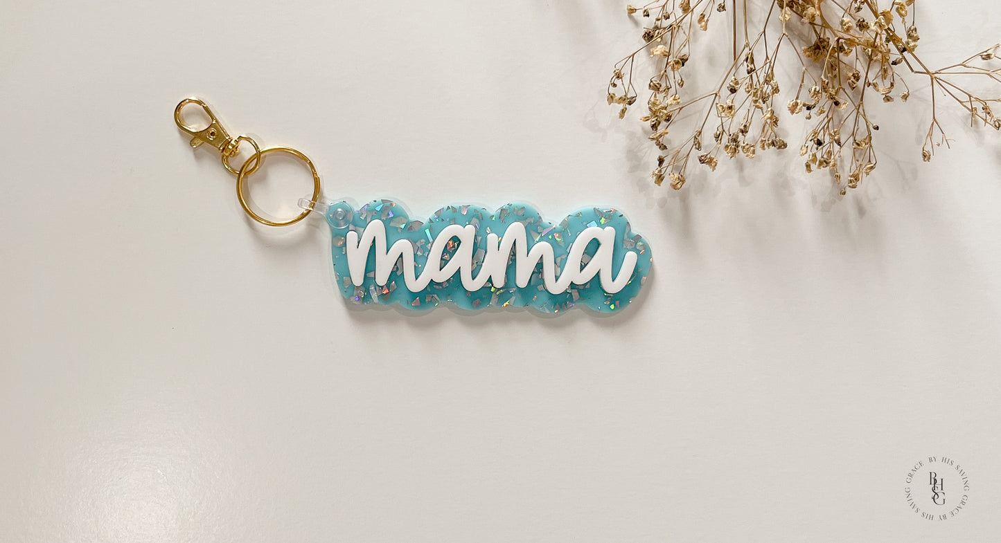 Patterned Acrylic Mama Keychain