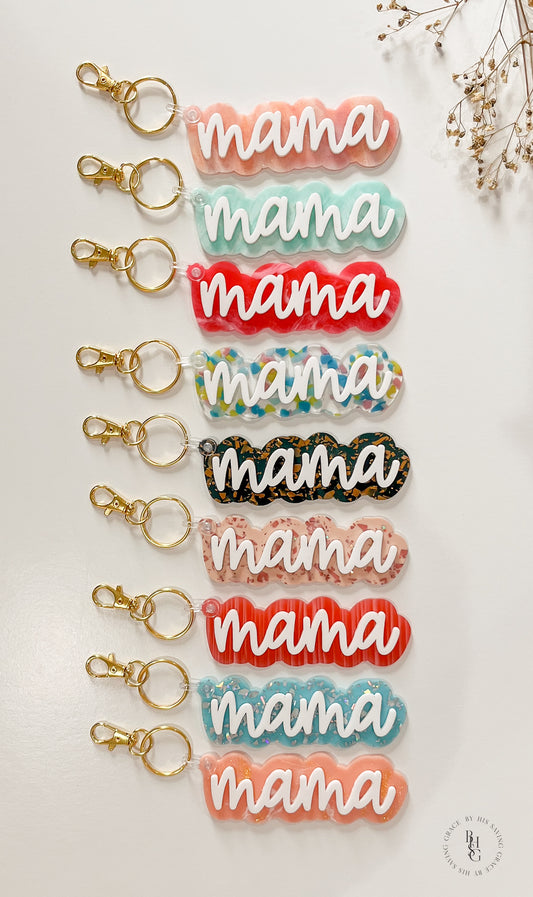 Patterned Acrylic Mama Keychain