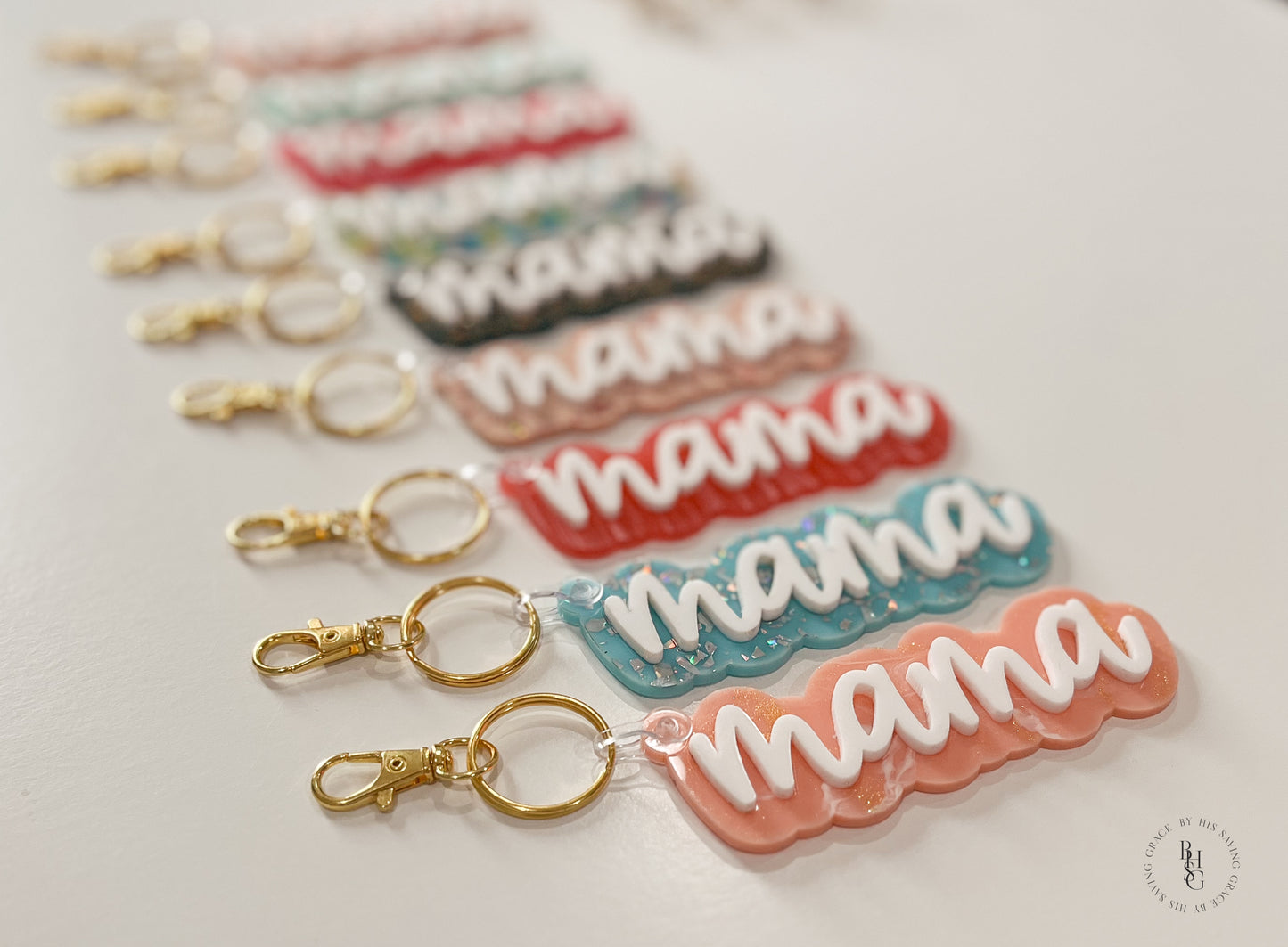 Patterned Acrylic Mama Keychain