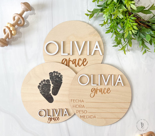 Wooden Baby Announcement Signs In Spanish
