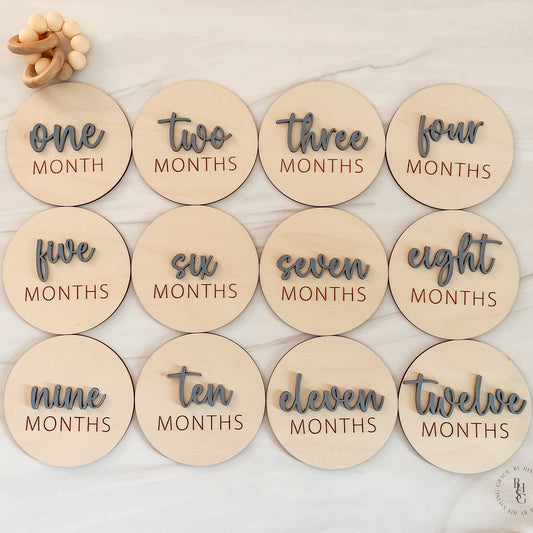 3D Monthly Milestone Markers with Slate Blue Months