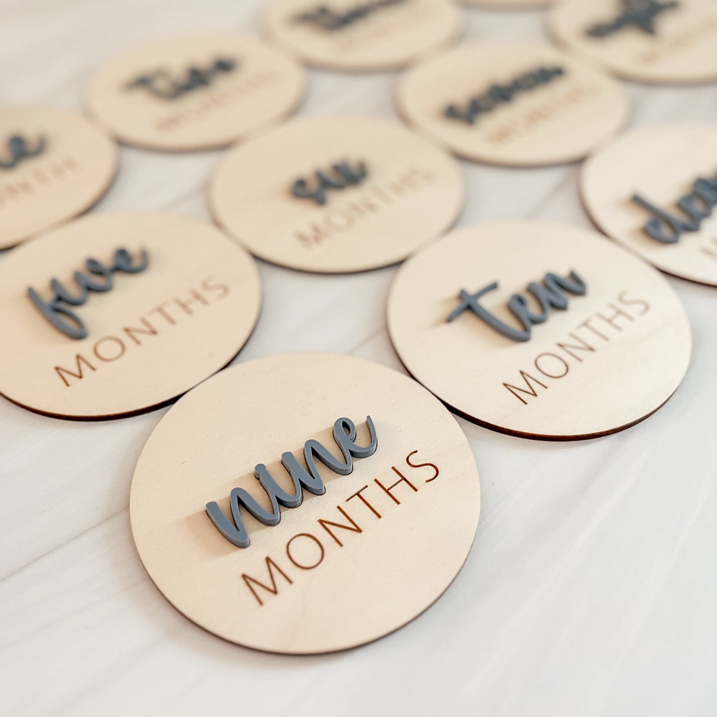 3D Monthly Milestone Markers with Slate Blue Months