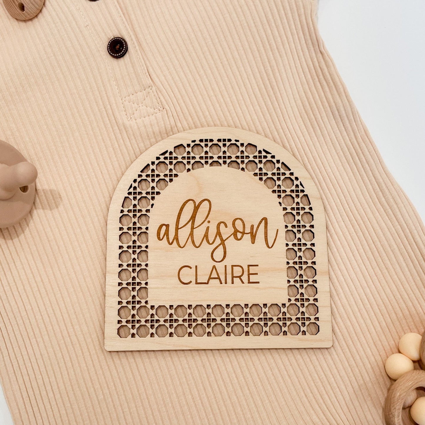 Boho Rattan Arch Baby Announcement Sign