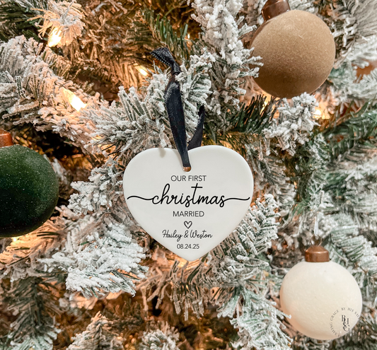 First Christmas Married Ceramic Heart Ornament