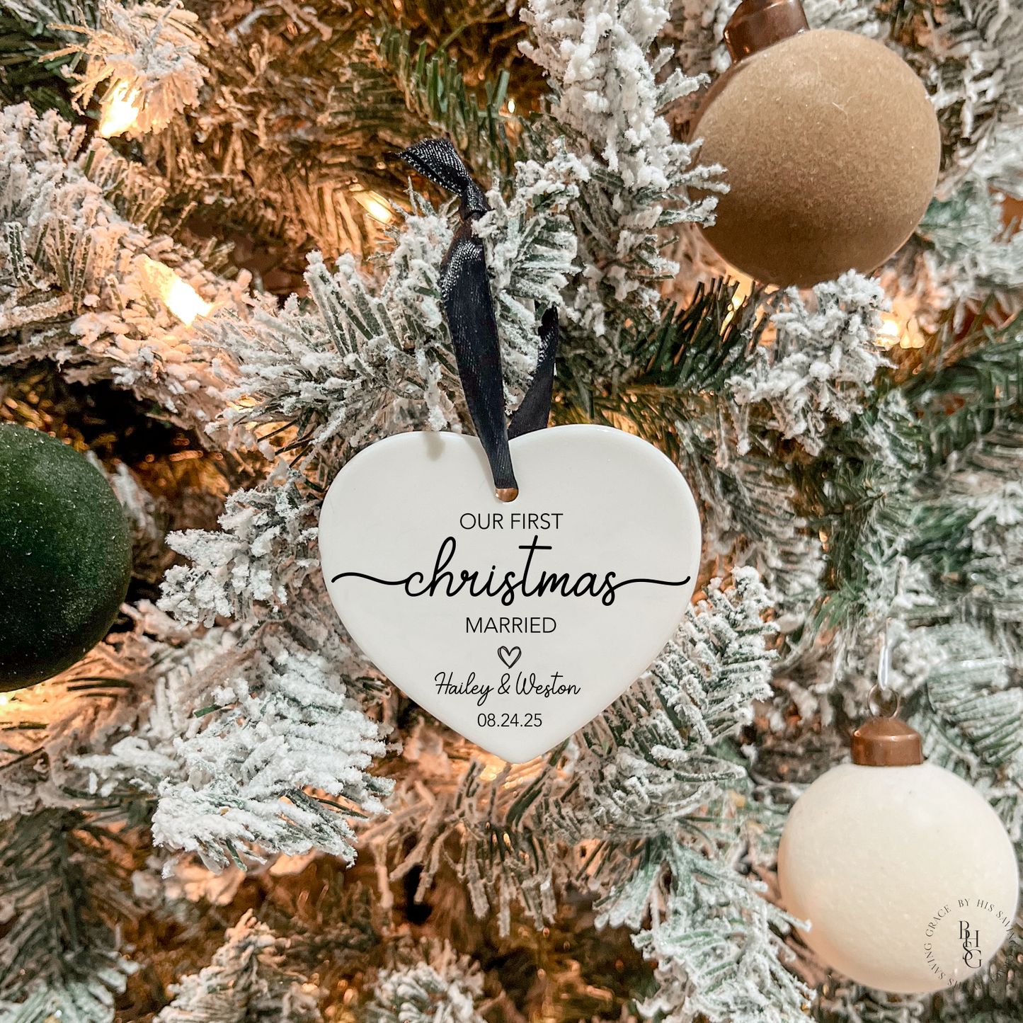 First Christmas Married Ceramic Heart Ornament