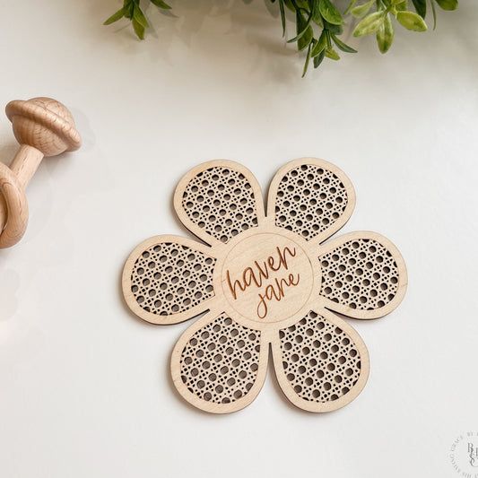 Daisy Rattan Baby Announcement Sign