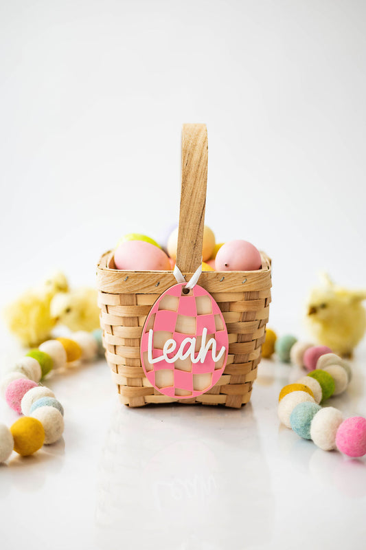 Pink Checkered Easter Egg Tag