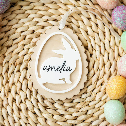 Scalloped Egg with Rabbit Basket Tag