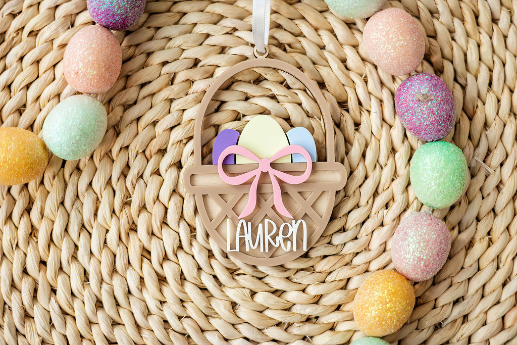 Woven Easter Basket with Bow and Eggs