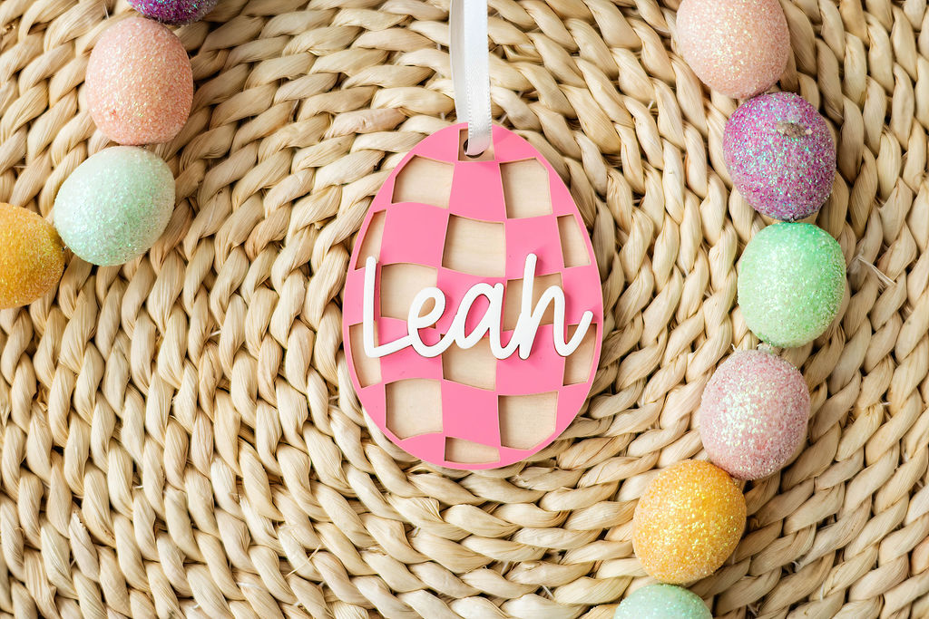 Pink Checkered Easter Egg Tag