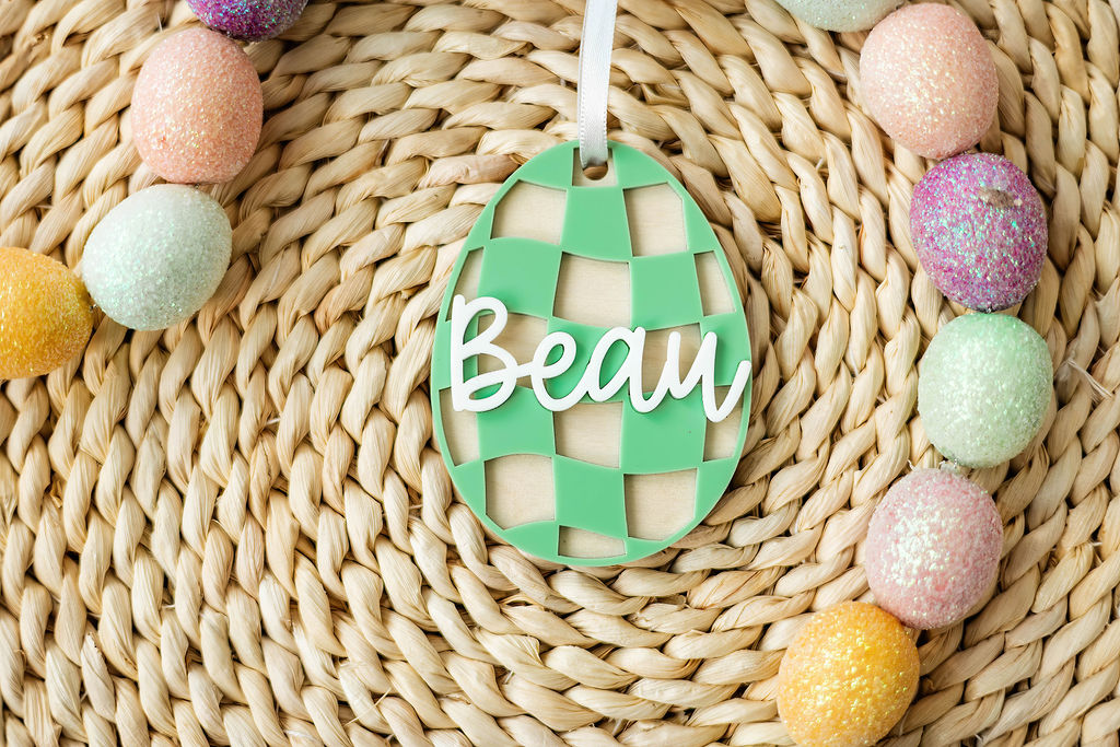 Green Checkered Easter Egg Tag
