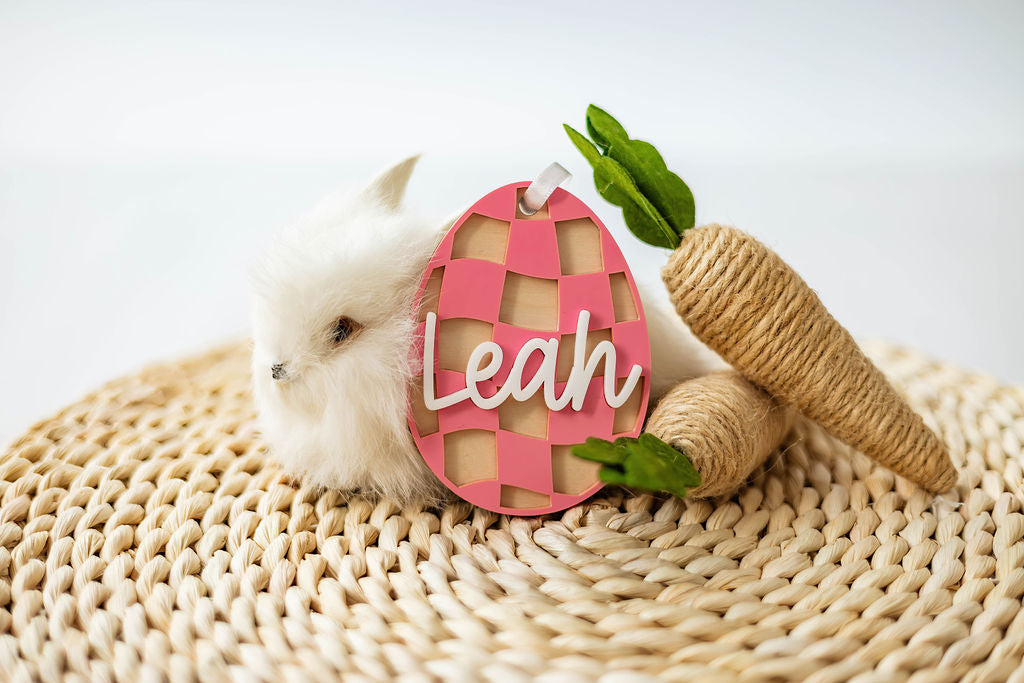 Pink Checkered Easter Egg Tag