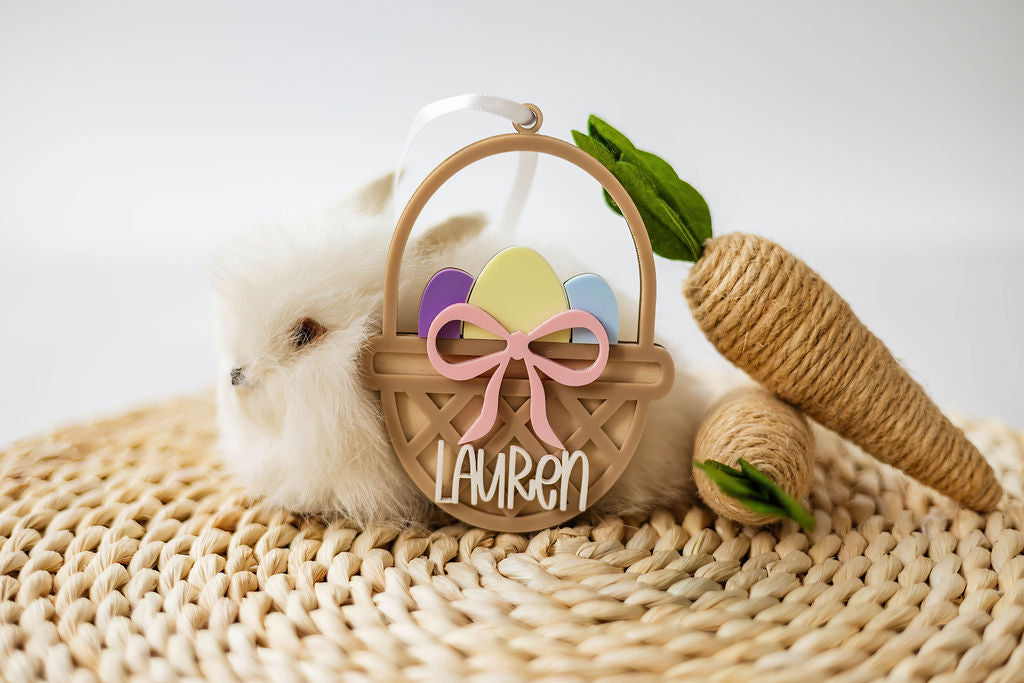 Woven Easter Basket with Bow and Eggs