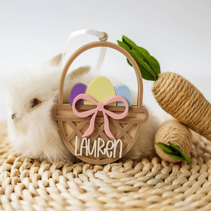 Woven Easter Basket with Bow and Eggs