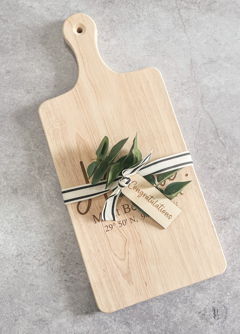 Serving Board With Home, City, State + GPS Coordinates