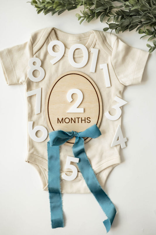 Interchangeable Wooden Oval Monthly Milestone Markers With Bow