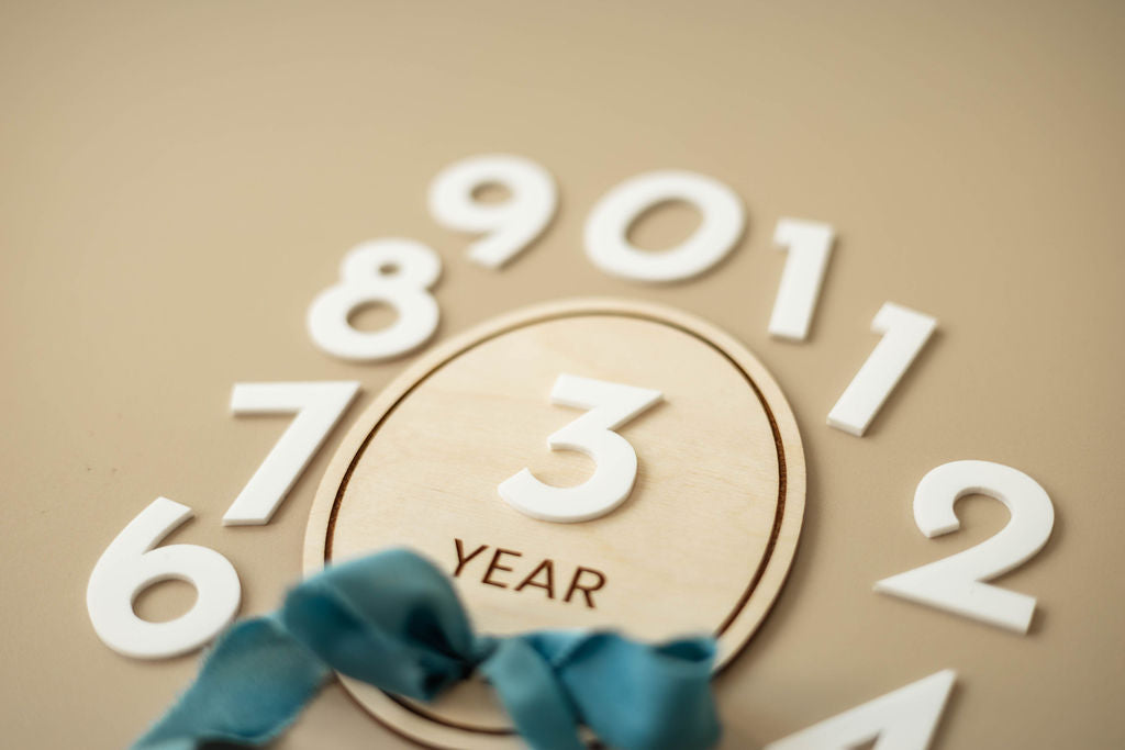 Interchangeable Wooden Oval Monthly Milestone Markers With Bow