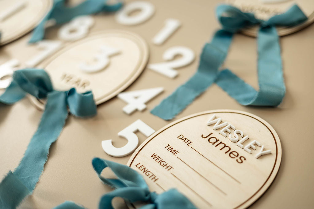Interchangeable Wooden Oval Monthly Milestone Markers With Bow