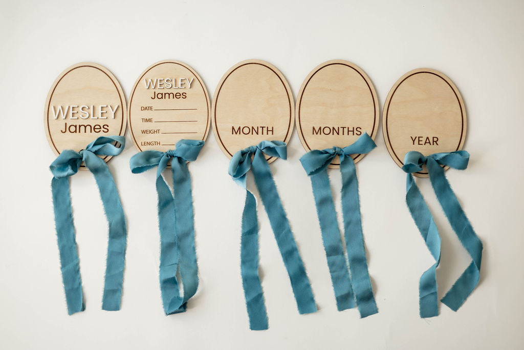 Interchangeable Wooden Oval Monthly Milestone Markers With Bow