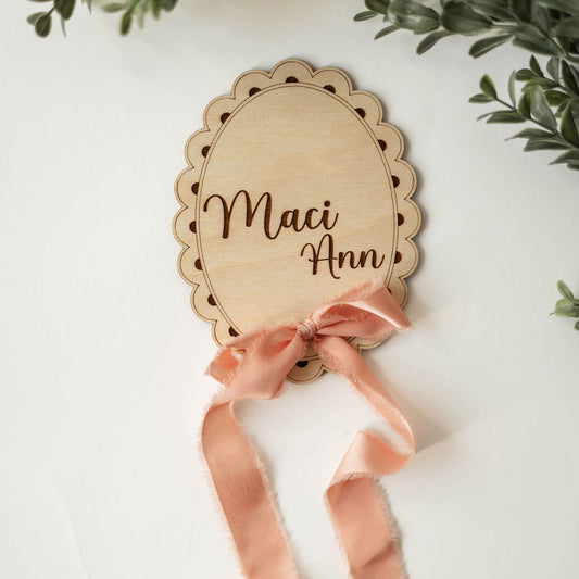 Scalloped Baby Announcement Sign with Bow