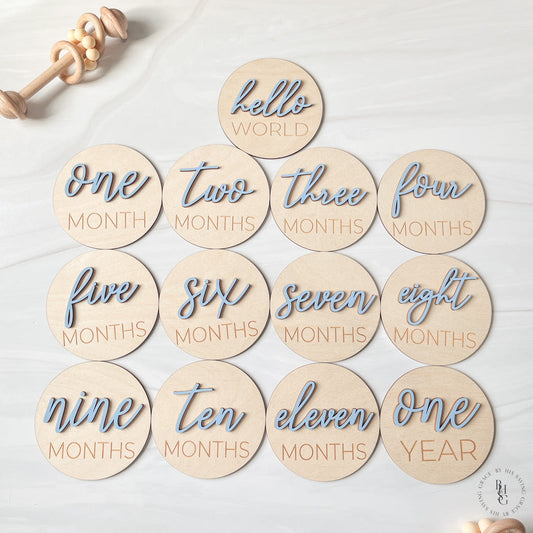 3D Monthly Milestone Markers with Light Blue Months