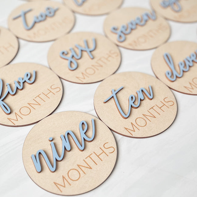 3D Monthly Milestone Markers with Light Blue Months