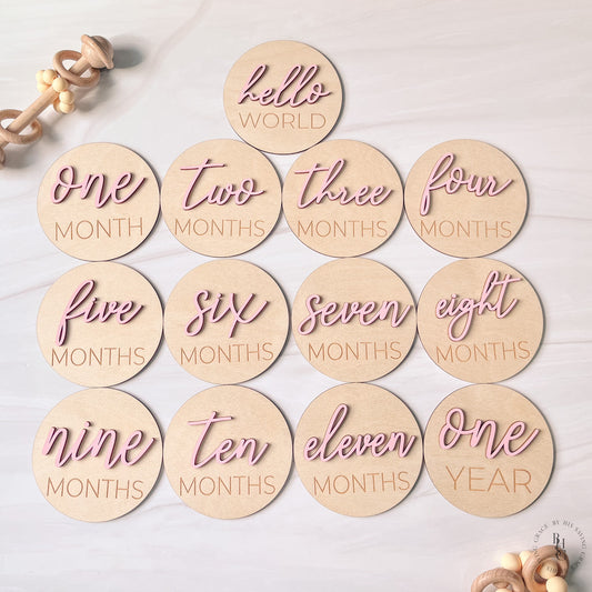 3D Monthly Milestone Markers with Light Pink Months