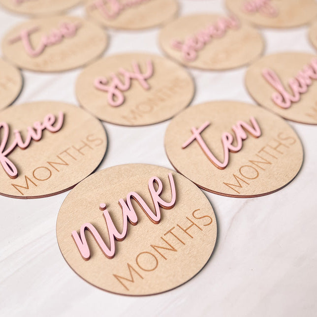 3D Monthly Milestone Markers with Light Pink Months