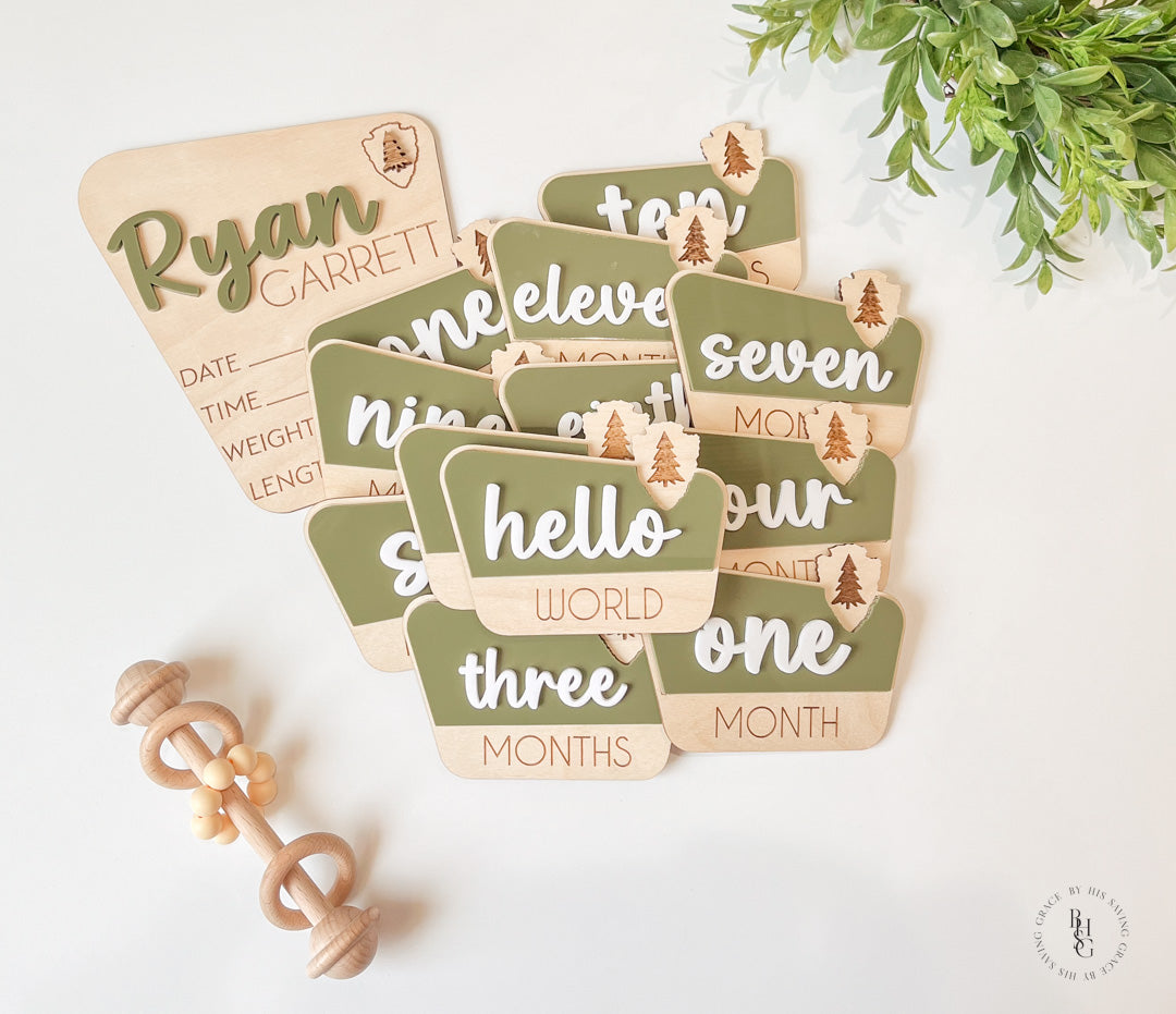 National Park Monthly Milestone Discs For Baby Photos + Matching Nameplate Sign