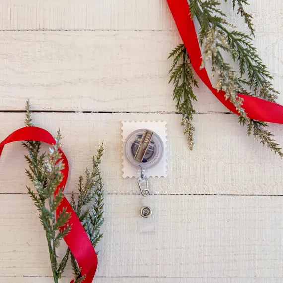 Christmas Postage Stamp Badge Reel