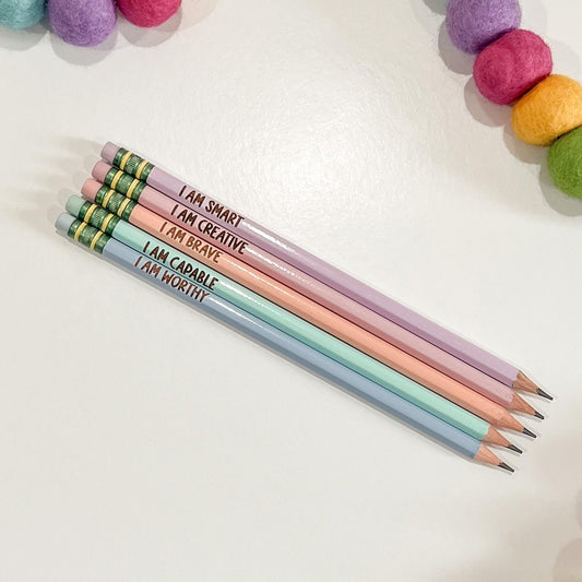 Set of Five Positive Affirmations Engraved Pencils