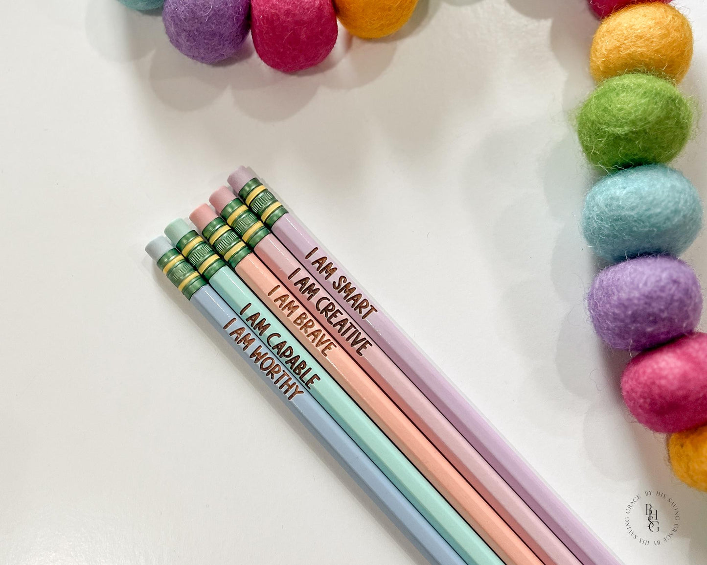 Set of Five Positive Affirmations Engraved Pencils