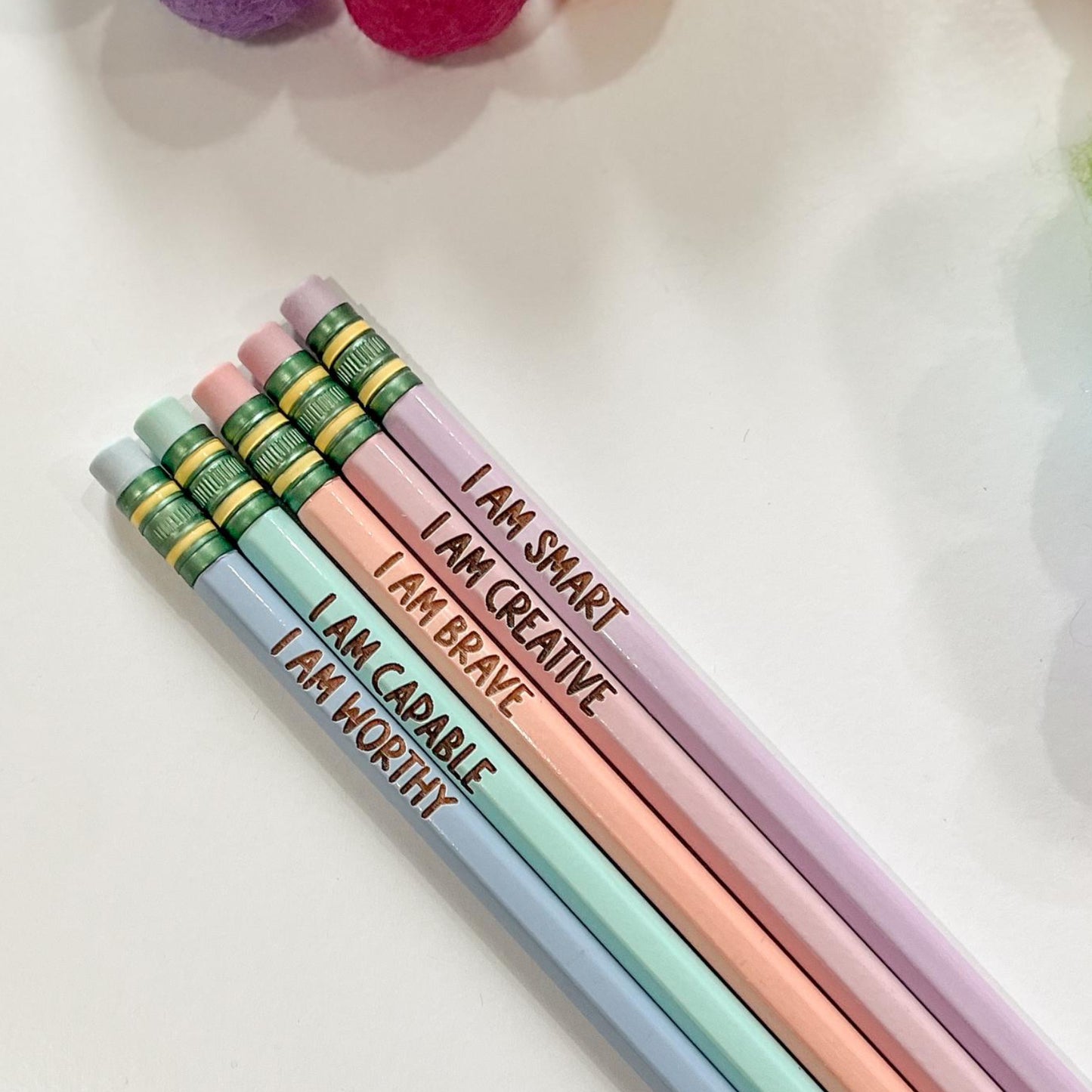 Set of Five Positive Affirmations Engraved Pencils