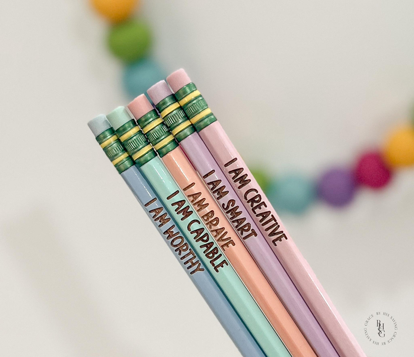 Set of Five Positive Affirmations Engraved Pencils