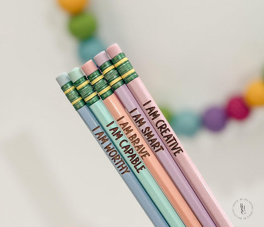 Set of Five Positive Affirmations Engraved Pencils