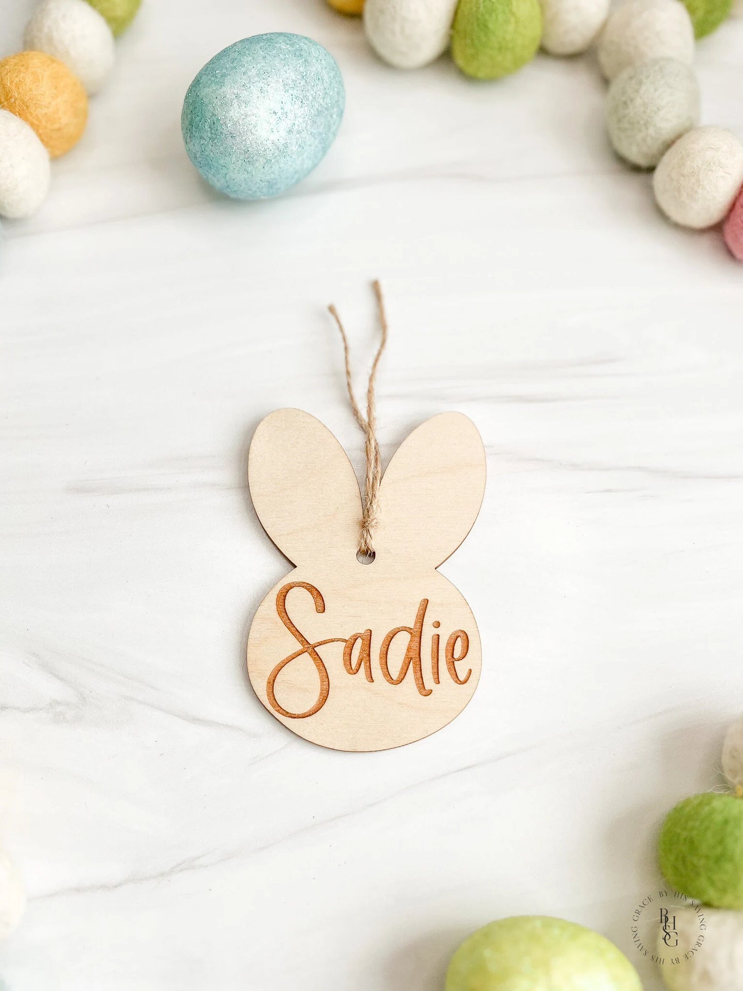 Minimalist Wooden Bunny Tag with Engraved Name