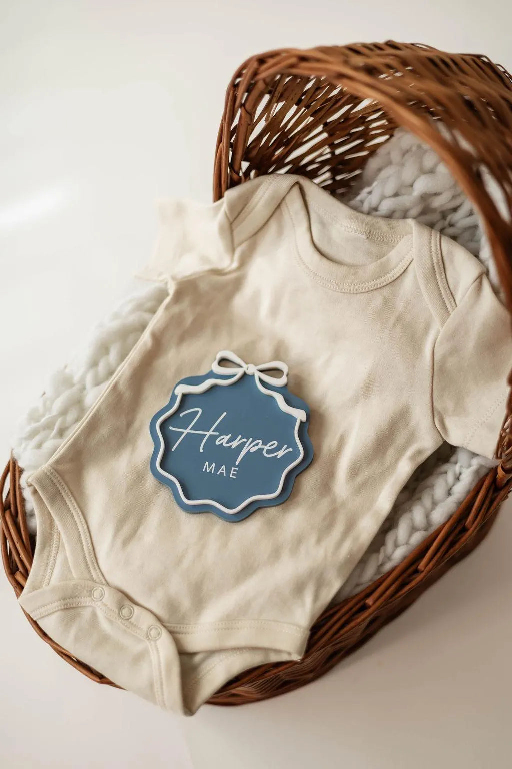 Interchangeable Acrylic Bow Monthly Milestone Markers + Matching Birth Announcement Sign