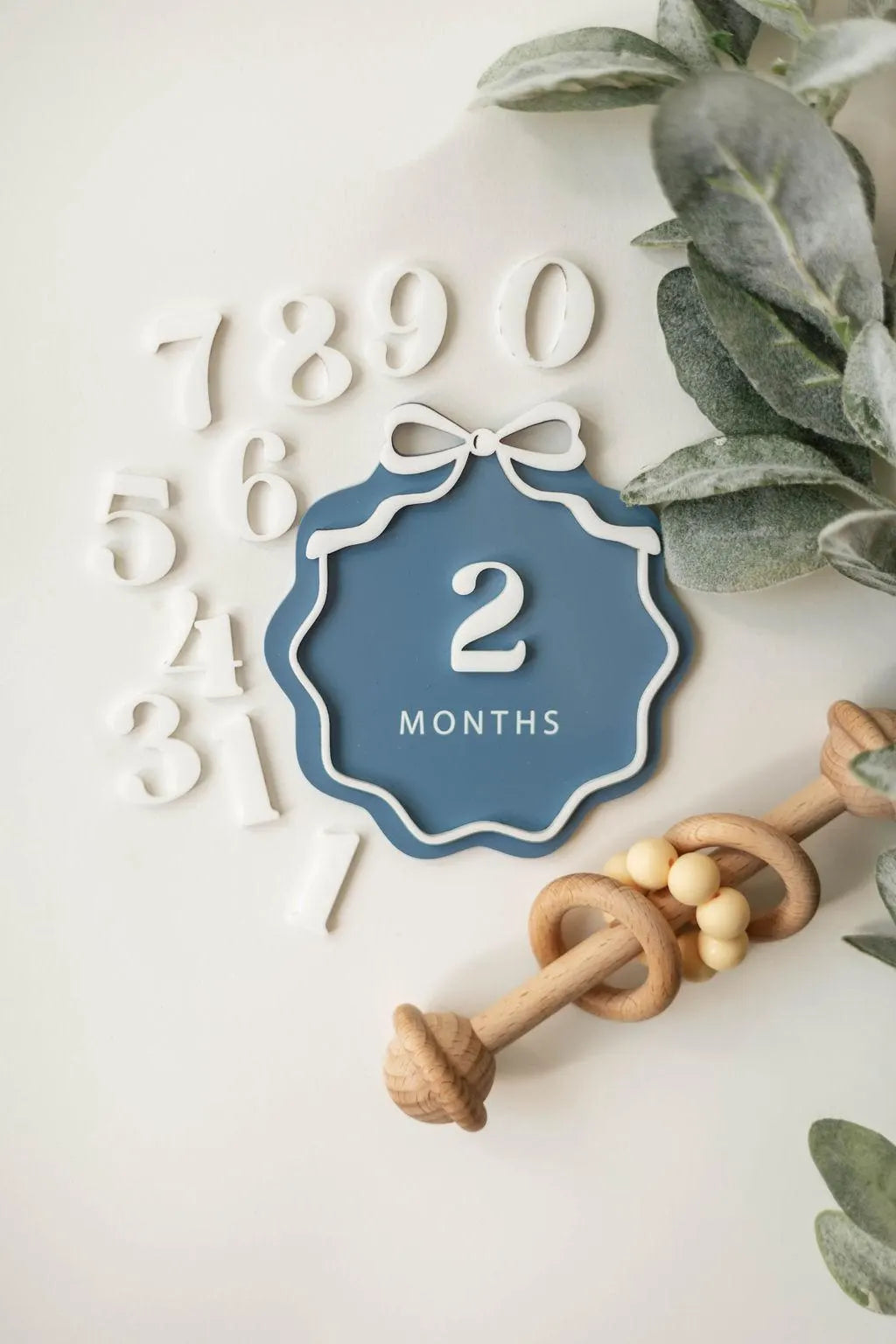 Interchangeable Acrylic Bow Monthly Milestone Markers + Matching Birth Announcement Sign